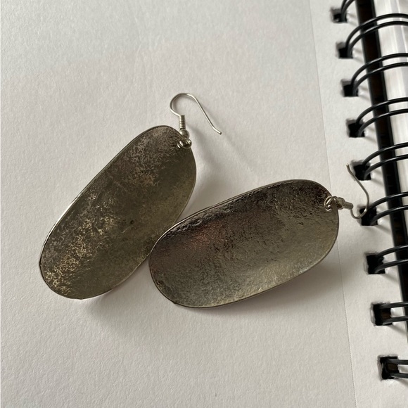 Vintage silver earrings 1 3/4 drop natural color stone - Picture 3 of 7